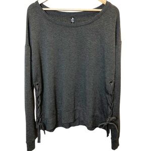 NWT 90 Degree Womens Dark Gray Lace Up Side Crew Neck Long Sleeve Sweatshirt Top